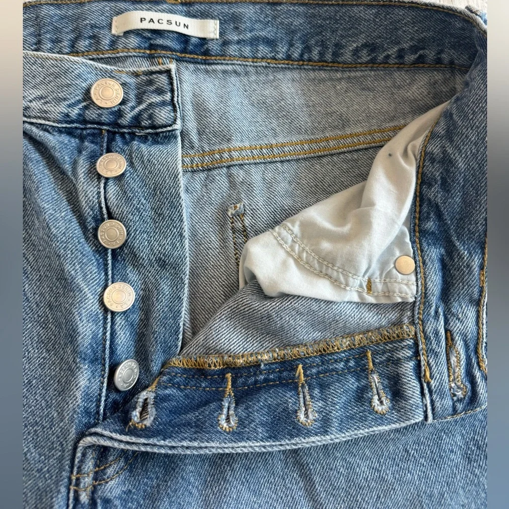 PacSun Dad Jean Button Fly Classic Straight Fit High Rise Blue Denim Jeans 27 - Picture 3 of 9